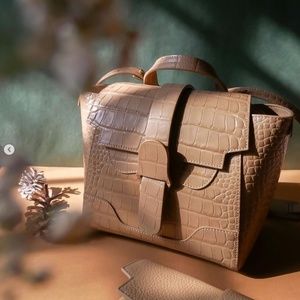 Senreve Mini Maestra Dragon Latte Gold Embossed Leather Backpack Or Shou…